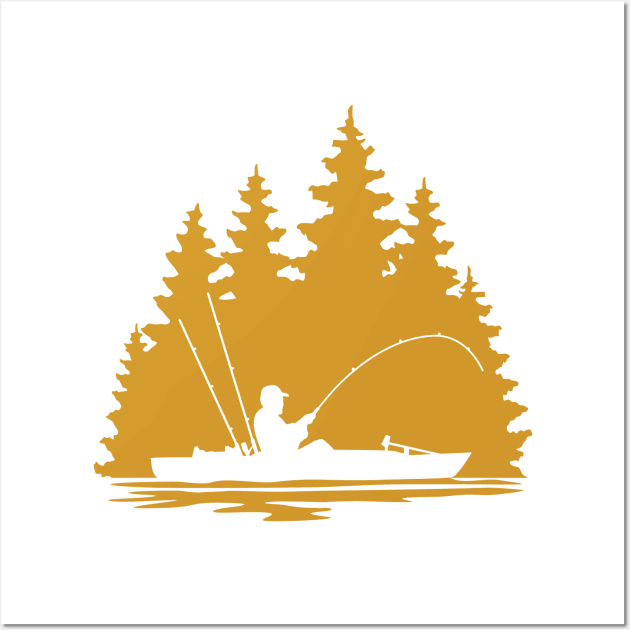 Kayak Fisherman Rural Lake Scene Silhouette Wall Art by SAMMO